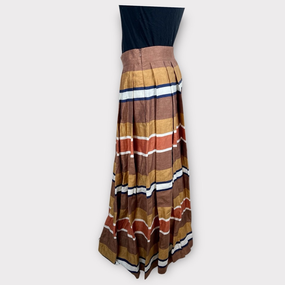Eleventy Striped Flax Linen Maxi Skirt Earth Tone Size 8 - Picture 2 of 8